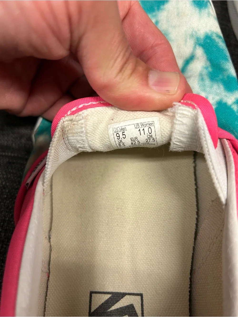 Vans Custom Slip-On Sneakers in Teal & Hot Pink. Size 9.5 men’s. Gently worn